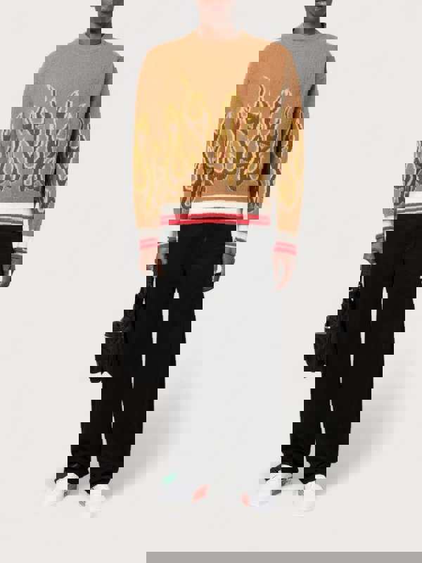 Palm Angels Burning Flame Drop Shoulder Sweater Brown