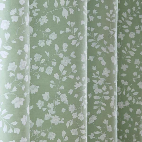 Catherine Lansfield Arla Floral Lined Eyelet Curtains Green