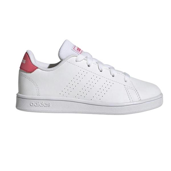 Adidas Childrens/Kids Advantage Leather Flat Trainers - White/Pink - 