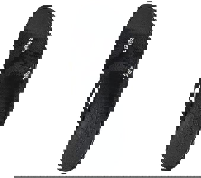 Skechers Rumble On High Class Womens Wedge Sandals, black slip-on sandals with fabric straps and rhinestone embellishments.