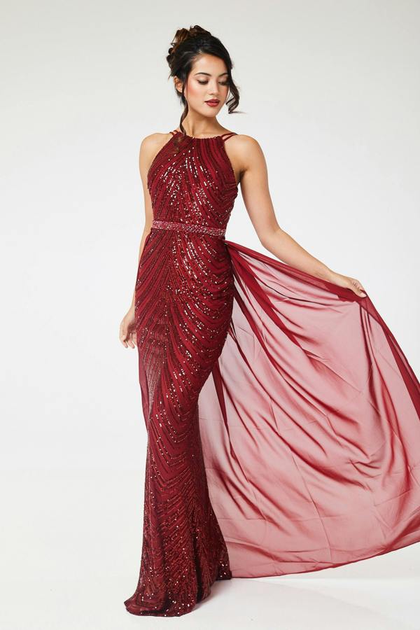 LuvForever Reya - Wine Sequin Maxi Dress