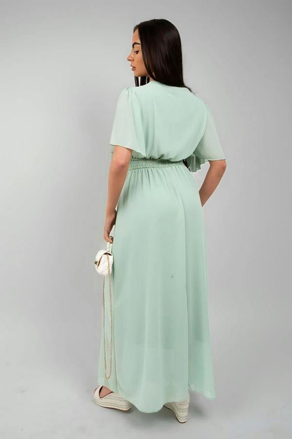 Elsie Smocked Waist V Neck Short Sleeve Flowy Maxi Dress - Mint