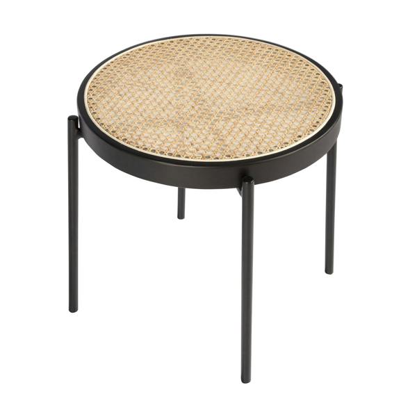 Angel Cerdá Round Corner Table Rattan, Black Wood and Black Steel 2109