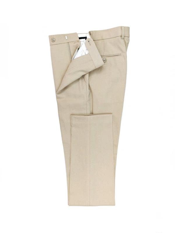Beige Double-Breasted Slim Fit Suit