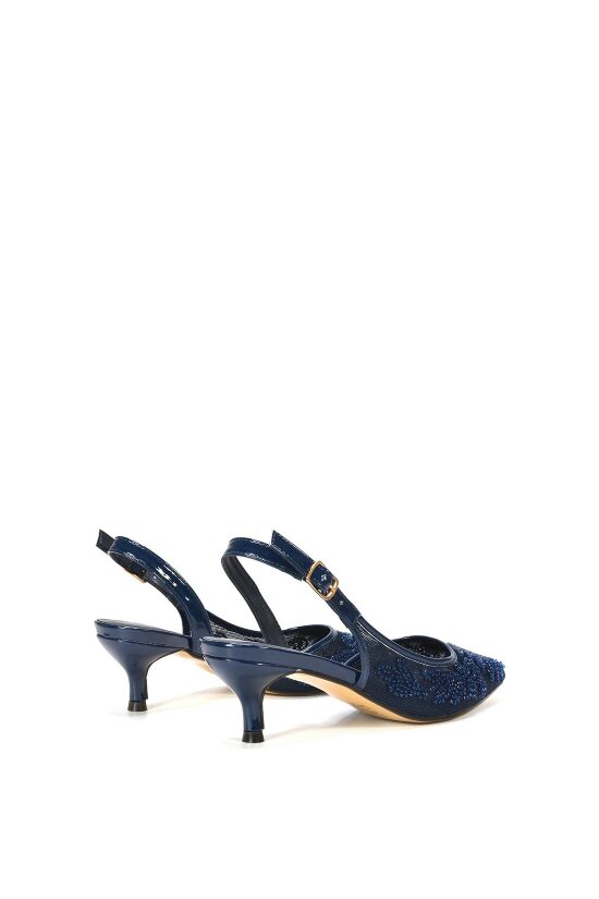XY LONDON Embroidered Slingback Court Shoes With Kitten Heel
