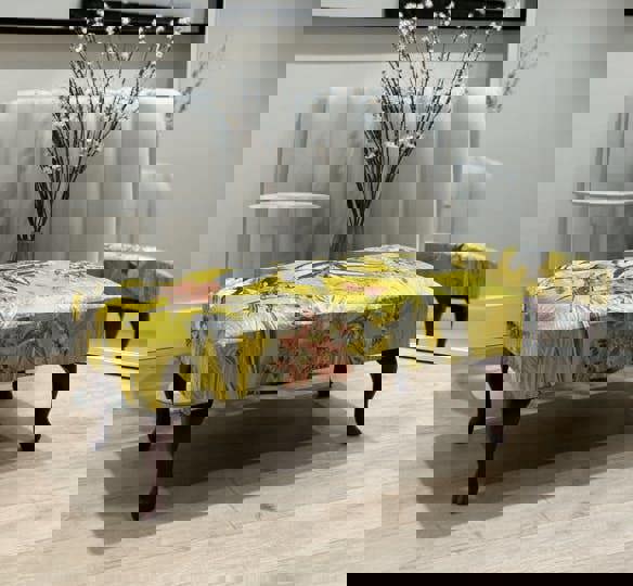 PREMIUM ZEN FOOTSTOOL YELLOW FIRST BIRD FLORAL POUFFE FOOTREST - ISTOOLS