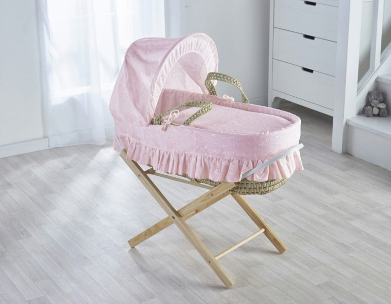 Kinder Valley Broderie Anglaise Pink Moses Basket Bedding Set