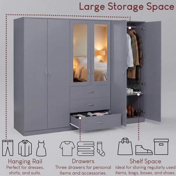 Vida Designs Riano 6 Door 3 Drawer Mirrored Wardrobe