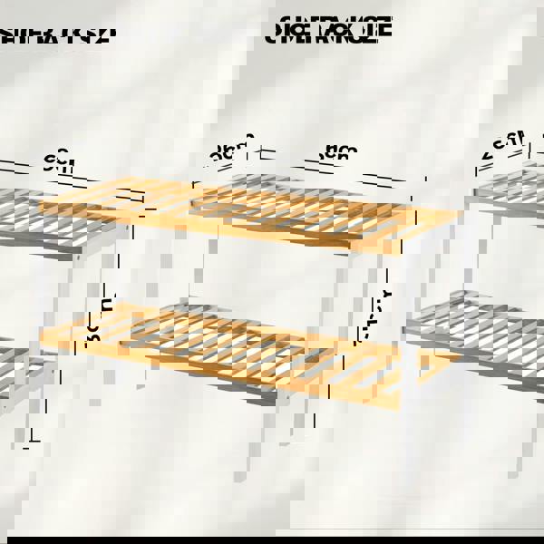 MANTRARAJ Bamboo 2 Tier Shoe Rack Easy Assembly Storage Shelf Organiser Wooden Shoe Rack