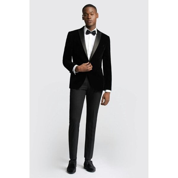 Antique Rogue Slim Fit Black Velvet Blazer