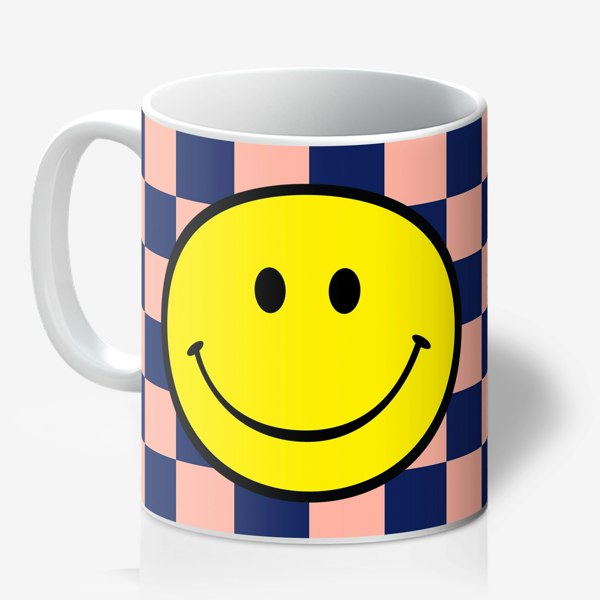 Checkerboard Checkmate Smiley Mug in Peach Fuzz - Love Frankie