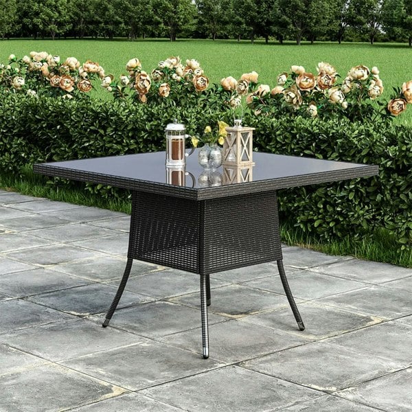 Garden Dining Table Rattan Bistro Table & Parasol Hole Garden Dining Tables Living and Home Square Black