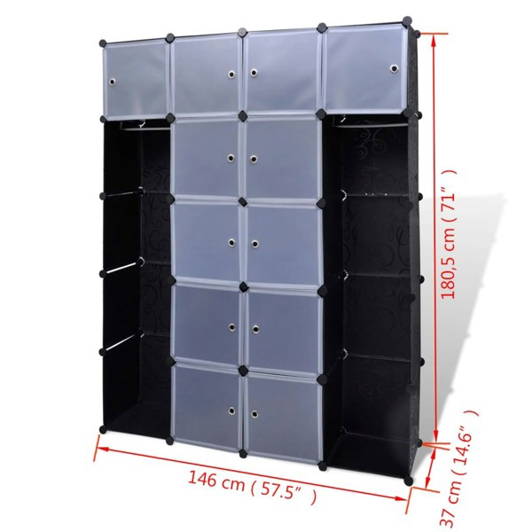 Berkfield Modular Cabinet 14 Compartments Black and White 37x146x180.5 cm