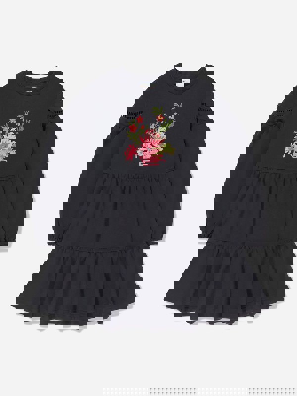 Etro Girls Flower Jersey Dress in Navy