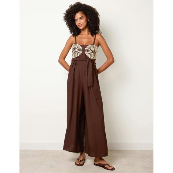 Blue Vanilla Gold Detailed Embroidered Stitching Jumpsuit