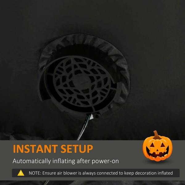Inflatable pumpkin-ghost air vent with fan opening on black inflatable surface