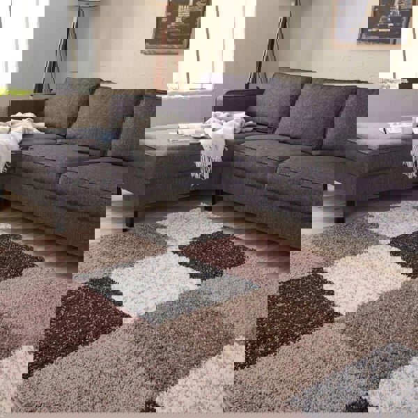 Shaggy Rug Geometric Design Brown