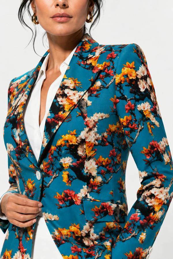 Aqua Enchanted Garden Print Blazer - Claudio Lugli Shirts