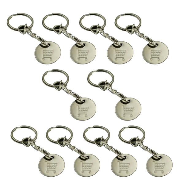 KAV 10 Pieces Trolley Coin Holder Stainless Steel Keyring Set For Both Men & Women - Arrange for Home and Office Keys - Shopping, Trolley Release Key