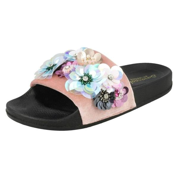 Savannah Ladies Savannah Sequin Flower Slider Mules