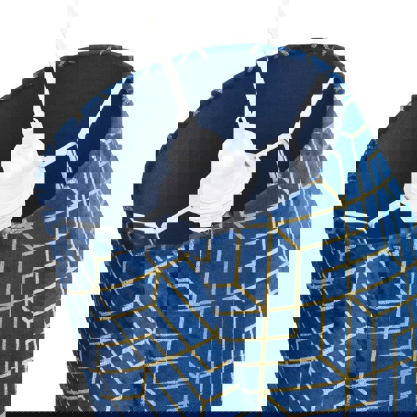 Navy Blue Velvet Lamp Shade with Geometric Design in Metallic Gold Foil Lines Image 4