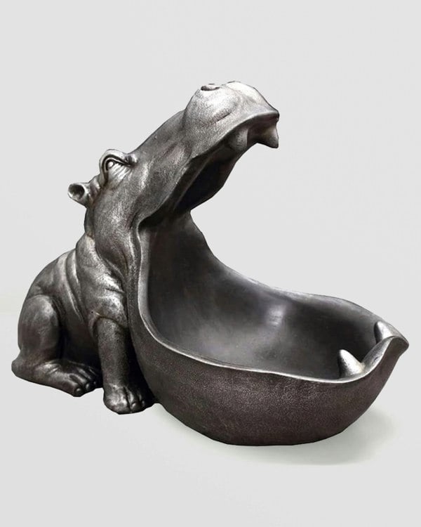 Hungry Hippo Desk Tidy. Grey Polyresin Storage with Bite