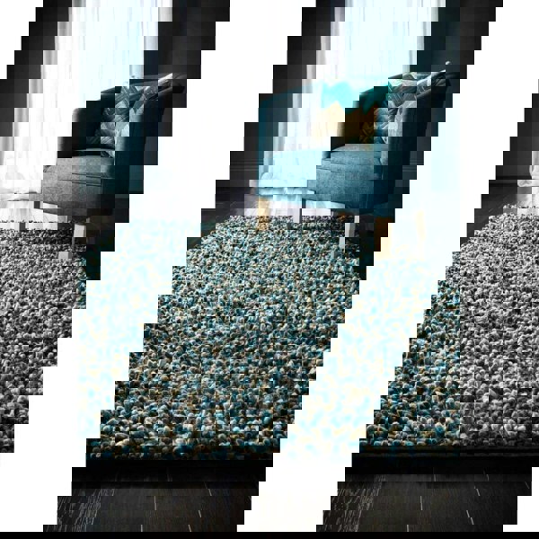 Rocks Blue Shaggy Pile Wool Rug | Luxurious Decor | The Rugs