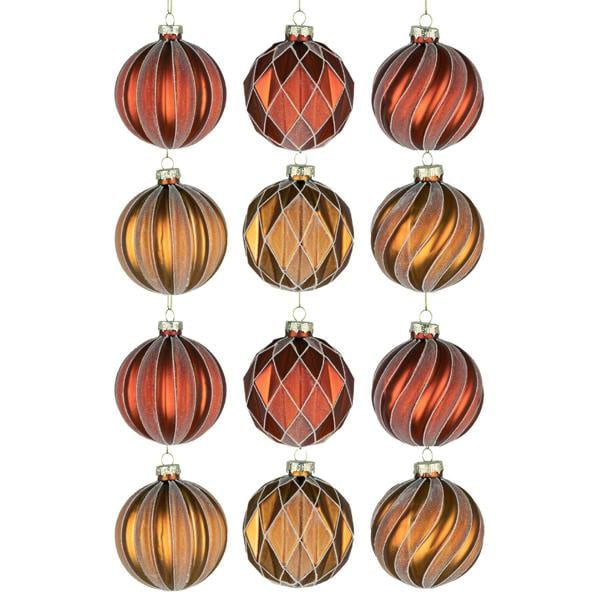 8cm Red and Amber Glass Christmas Baubles, 12 Pack Assorted Tree Decorations image 6