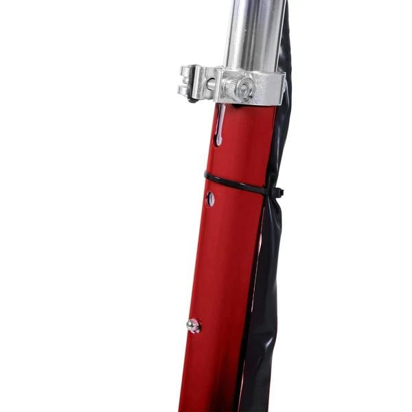 Red scooter frame hinge clamp with silver adjustment hardware