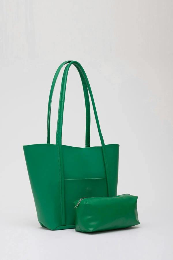 Hoxton Gal Large Faux Leather Tote & Shoulder Bag with Front Pocket, Snap Closure, and Matching Makeup Pouch