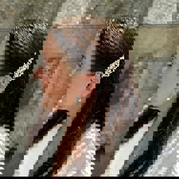 Gold Pearl Hair Clip Small, Elegant Hair Accessory With Pearls And Crystals, Dainty Gold Bridal Hair Clip, Vintage Inspired Pearl Hair Slide, Sparkly Gold Hair Decoration
