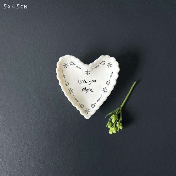 Small Heart Porcelain Dish “Love You More” – Scalloped Trinket Dish