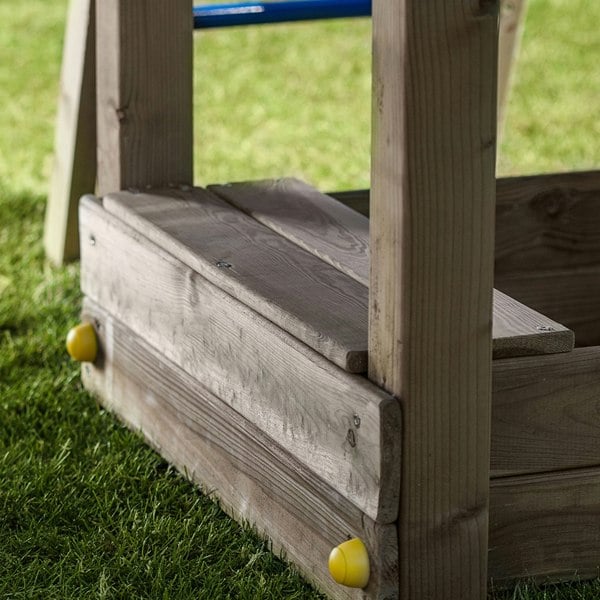 Climbing frame Sky High Hideout featuring double swing, slide and climbing wall - Best Shed