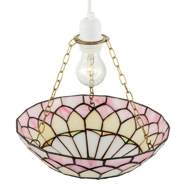 Pale Pink Stained Glass Domed Tiffany Pendant Light Shade with Chains Image 4