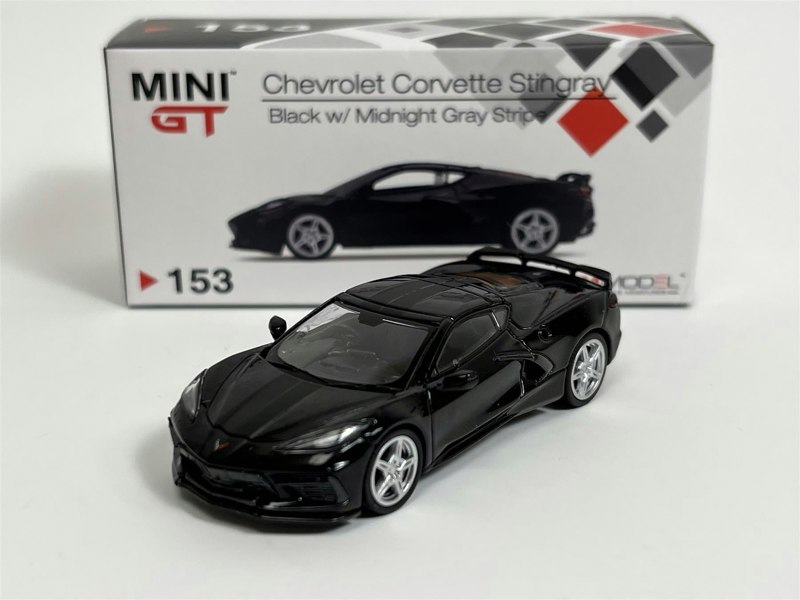 Mini GT Chevrolet Corvette Stingray Black With Midnight Grey Stripe RHD 1:64 Scale MGT00153R