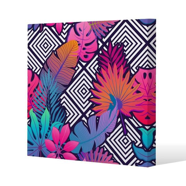 Benjamin Tate Design Tropical Geometric Slim Style Canvas Print  50x50cm , 15mm Slim Real wood.