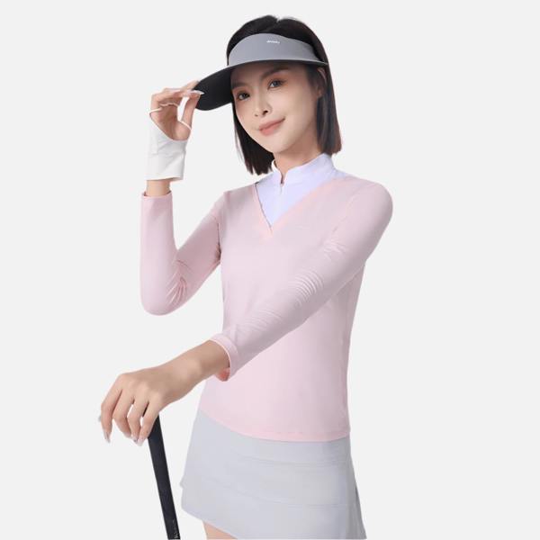 Anniou Women's Ice Silk Sun Protection Golf Top - pink