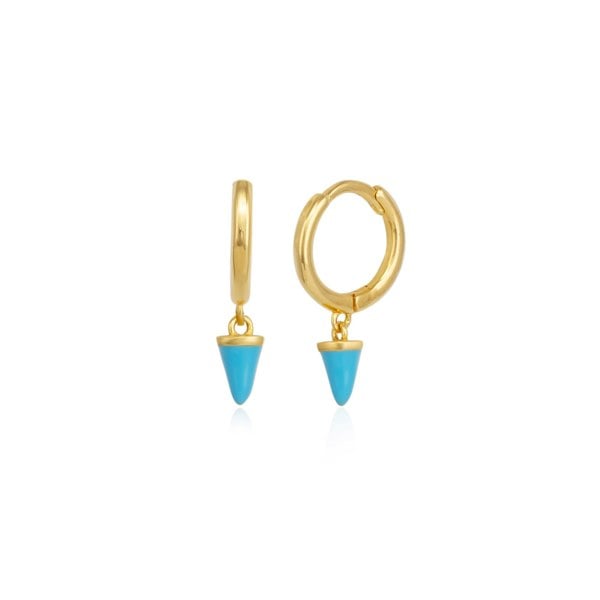 Spero London Turquoise Spike Pave Hoop Drop Earrings