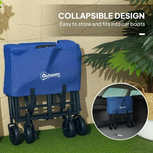 Bobobiy 62L Festival Trolley on Wheels, 120kg Heavy Duty Collapsible Folding Wagon with Adjustable Handle and Carrying Bag for Beach, Blue