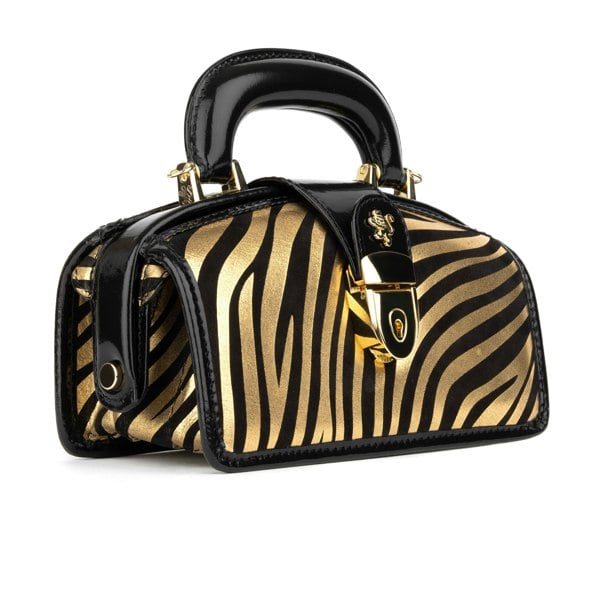 Embassy London Gazelle Mini - Black & Gold Stripes - Women’s mini leather top handle & crossbody bag