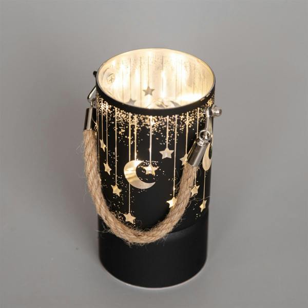 17cm Black Glass LED Christmas Jar Lamp with Moon and Stars Etched Design image 3