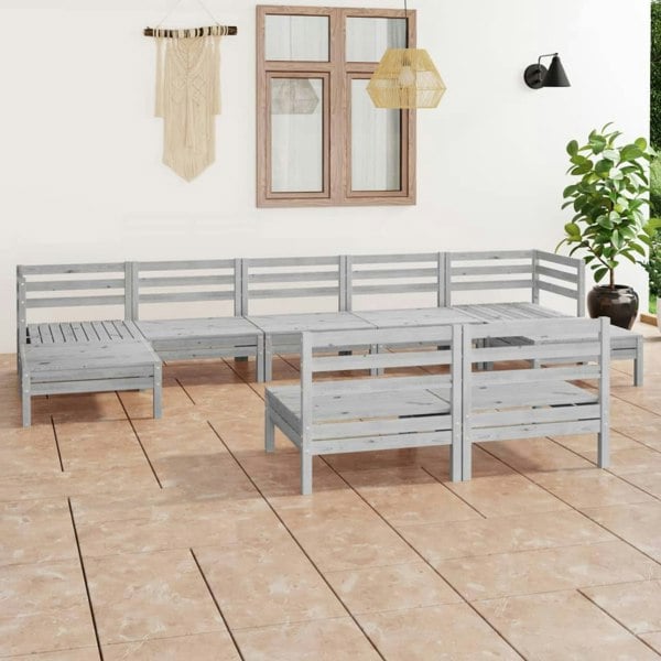 Berkfield 9 Piece Garden Lounge Set White Solid Wood Pine