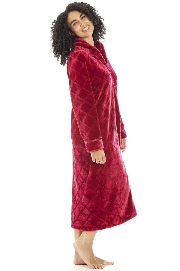Camille Women's Housecoat Fleece Zip Robe with Inseam Pockets