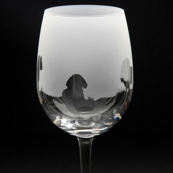 Glyptic Glass Art Cavalier King Charles Dog Crystal Wine Glass - Hand Etched/Engraved Gift