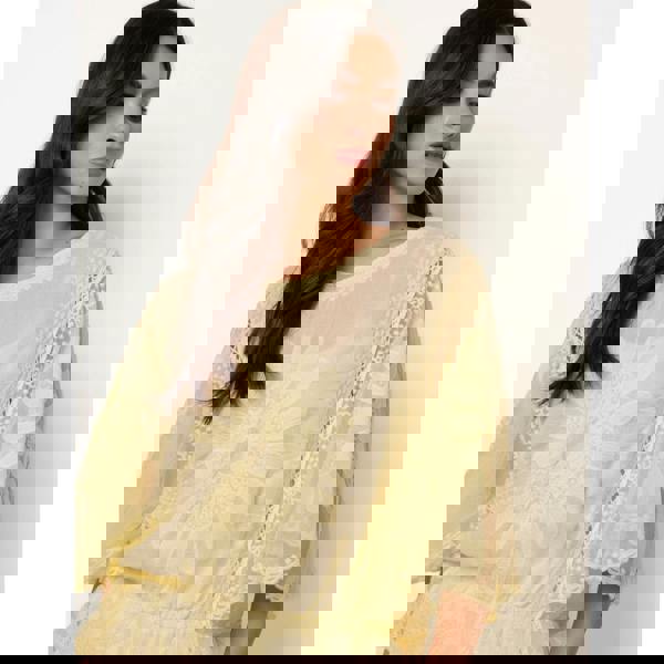 Blue Vanilla Sun Flower Lace Sleeve Blouse - Light Yellow