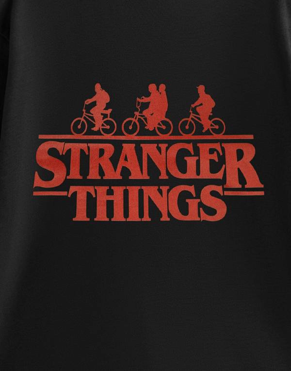 Stranger Things Mens Black Bikes Logo Short Sleeved T-Shirt