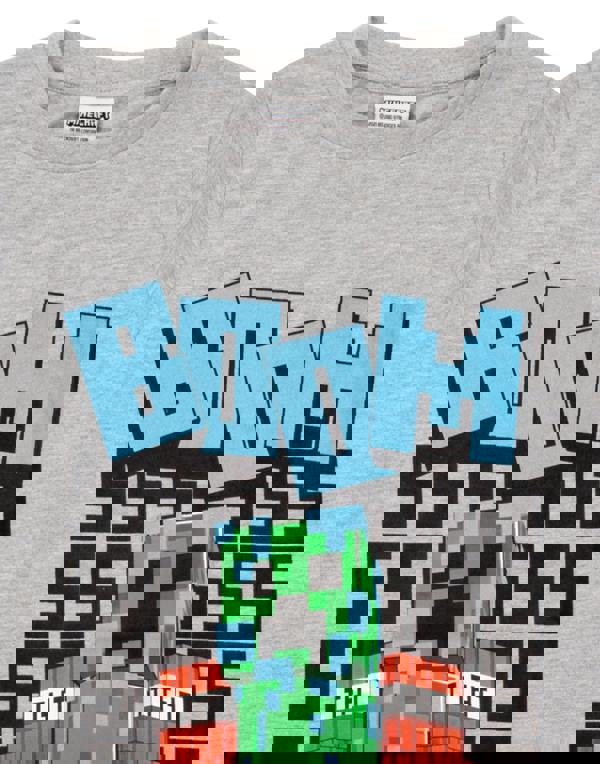 Minecraft Boys Grey Creeper Tnt Boom Placement Print Short Sleeved T-Shirt