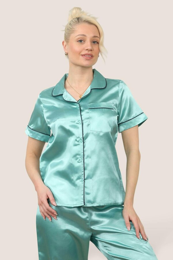 Luxe Satin Short Sleeve PJ Set – Mint Dream Comfort - Light Mint
