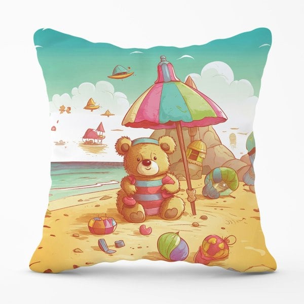 Warren Reed Teddy Bead On A Beach Holiday Cushions