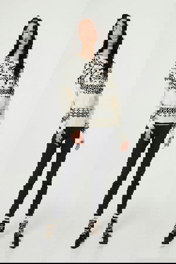 White | Fairisle Drop Shoulder Relaxed Jumper
